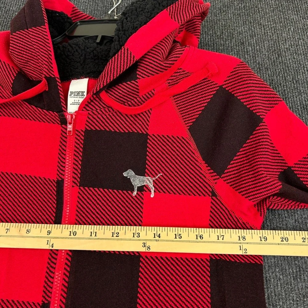 Victoria Secret PINK Red Buffalo Plaid Hooded Sherpa Long Jane One-Piece PJ - SM - Picture 7 of 15